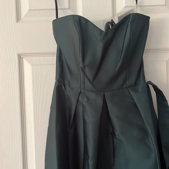 New Alfred Sung | Strapless Satin Twill Sweetheart Hunter Green Dress Size 2 - Picture 3 of 6
